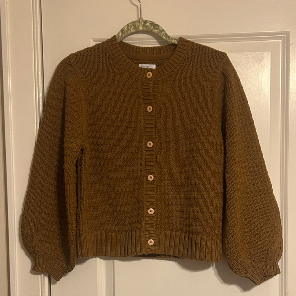 Market & Spruce Golden Brown Button-Up Cardigan.